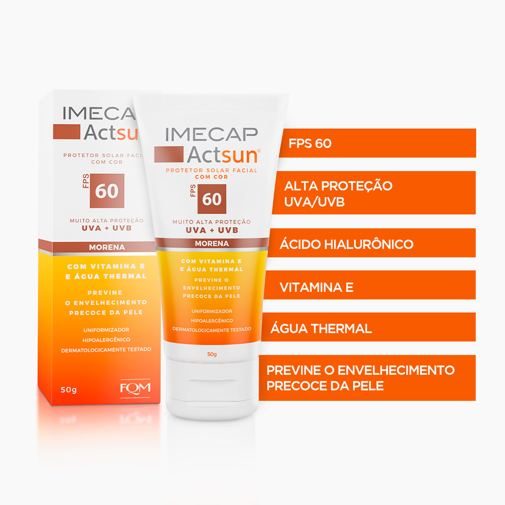PROTETOR SOLAR EM CREME COM COR MORENA - IMECAP ACTSUN