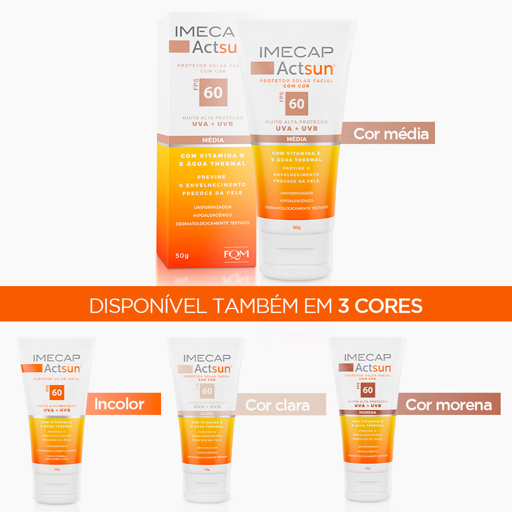 PROTETOR SOLAR EM CREME COM COR M&Eacute;DIO - IMECAP ACTSUN