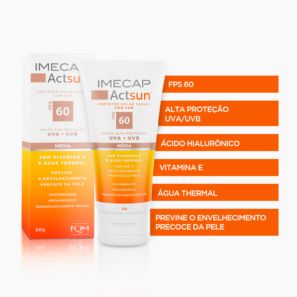PROTETOR SOLAR EM CREME COM COR M&Eacute;DIO - IMECAP ACTSUN